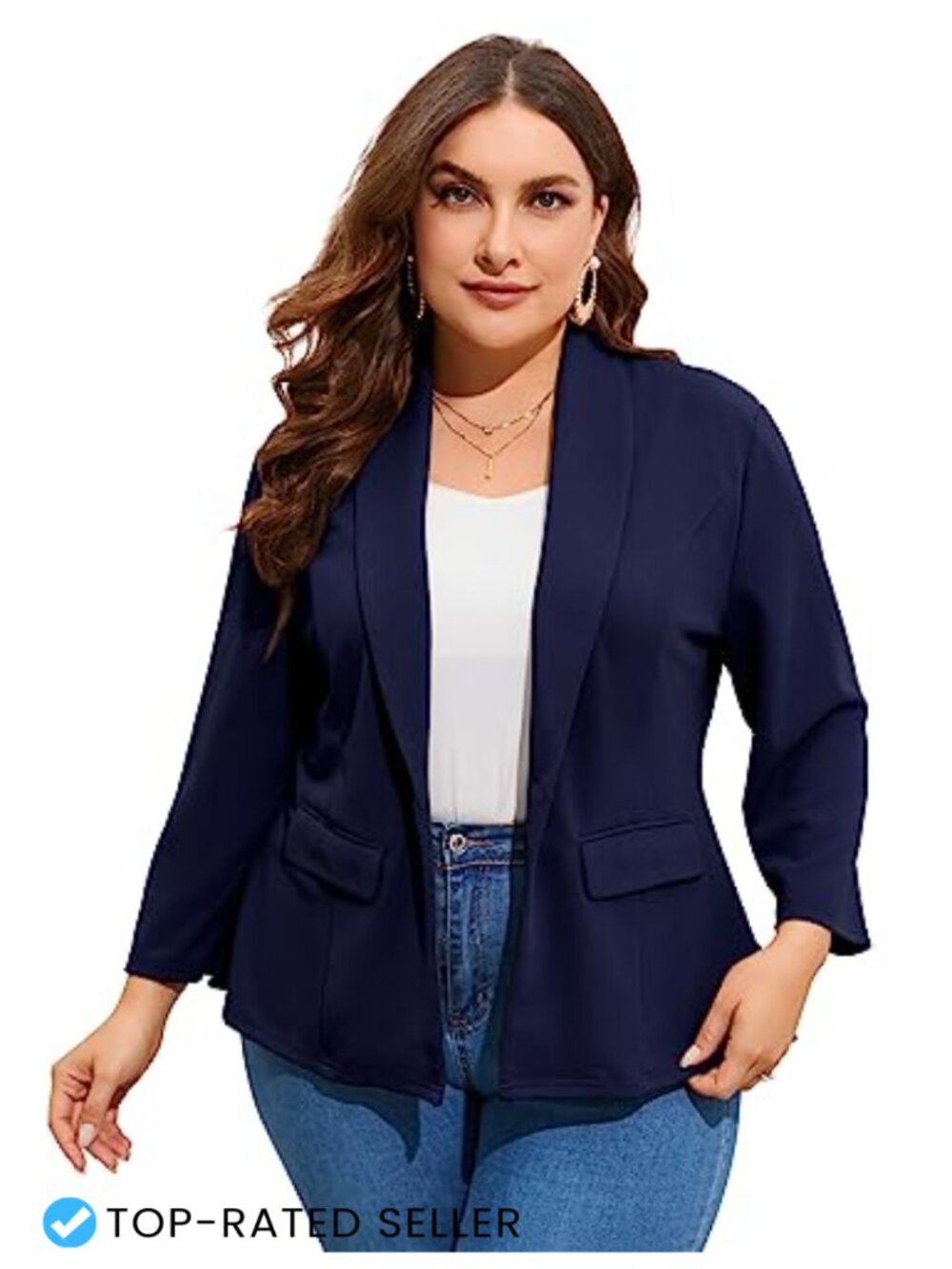 Women's Plus Size Peplum Blazer Open Front Ruffle Hem Work Office Jacket